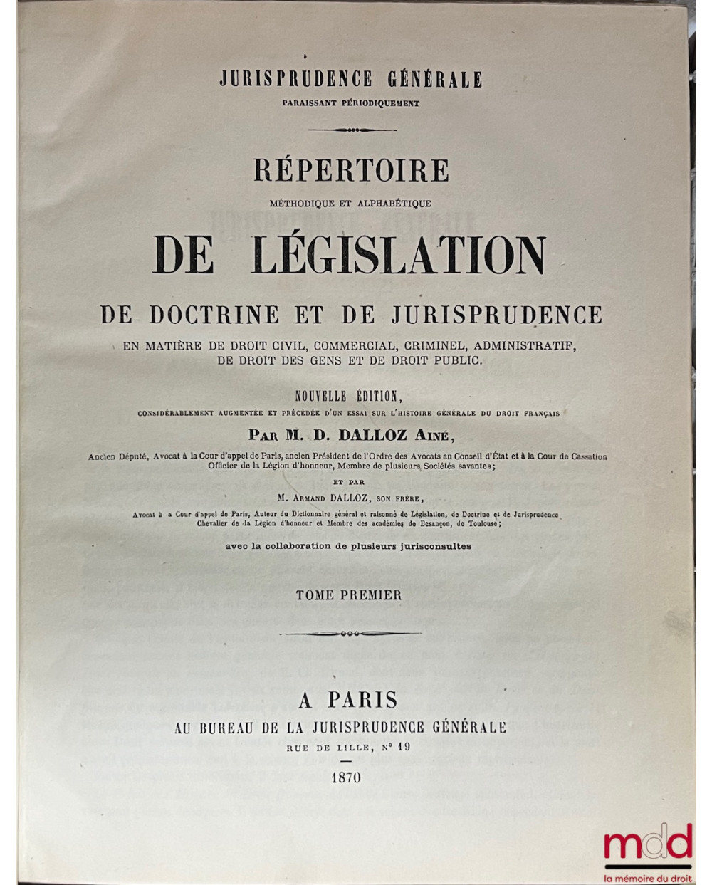 R Pertoire M Thodique Et Alphab Tique De L Gislation De Doctrine Et De