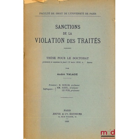 SANCTIONS DE LA VIOLATION DES TRAITÉS, Faculté de droit de l’Université de Paris
