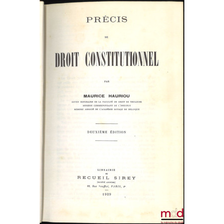 PRÉCIS DE DROIT CONSTITUTIONNEL, réimpression de la 2e éd. de 1929