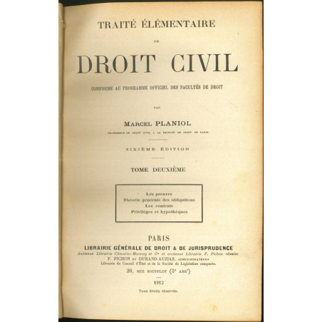 TRAITÉ ÉLÉMENTAIRE DE DROIT CIVIL conforme au programme officiel des Facultés de Droit, 6e éd.