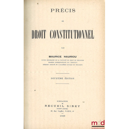 PRÉCIS DE DROIT CONSTITUTIONNEL, 2e éd.