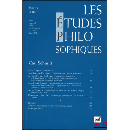 CARL SCHMITT, Revue trimestrielle, Janvier 2004, coll. Épiméthée