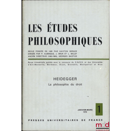 HEIDEGGER, La philosophie du droit, n° 1 Janvier-Mars 1972