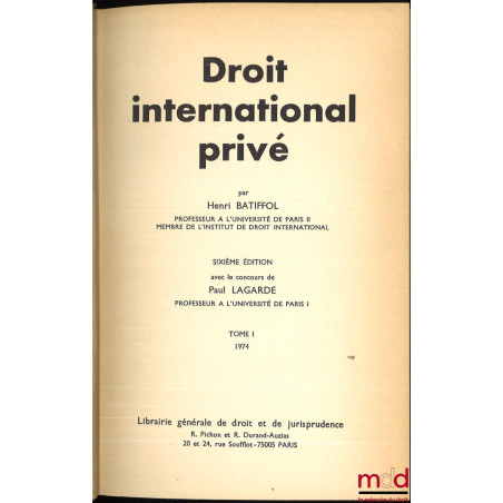 DROIT INTERNATIONAL PRIVÉ, 6e éd.