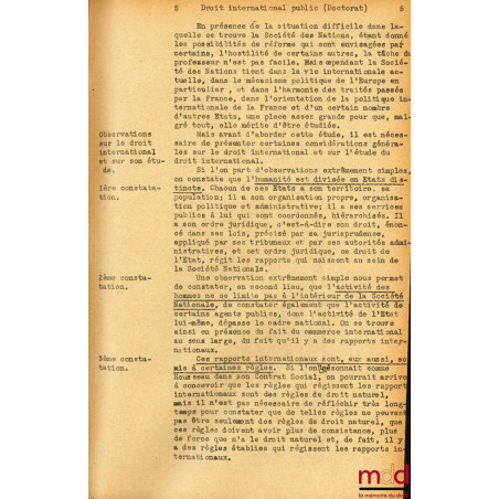 LA SOCIÉTÉ DES NATIONS, RÉPÉTIONS ÉCRITES DE DROIT INTERNATIONAL PUBLIC 1933-1934, Diplôme d’Études Supérieures - Droit publi...