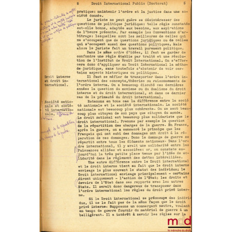 LES PRINCIPES DOMINANTS DU DROIT DES GENS, RÉPÉTIONS ÉCRITES DE DROIT INTERNATIONAL PUBLIC 1932-1933, Diplôme d’études supéri...