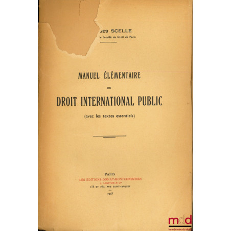 MANUEL ÉLÉMENTAIRE DE DROIT INTERNATIONAL PUBLIC (avec les textes essentiels)