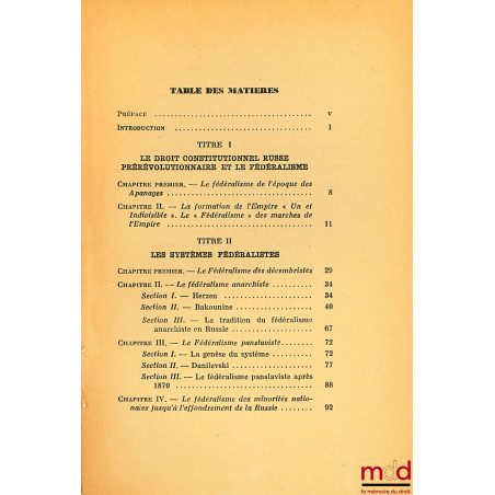 L’IDÉE FÉDÉRALE EN RUSSIE DE RIOURIK À STALINE (862-1945), Préface de M. Georges Scelle