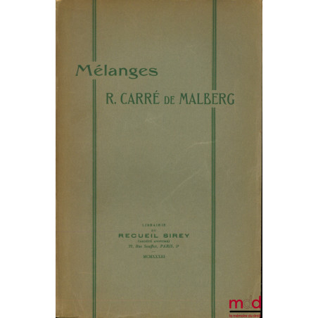 MÉLANGES R. CARRÉ DE MALBERG