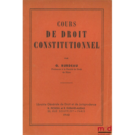 COURS DE DROIT CONSTITUTIONNEL, 1ère éd.