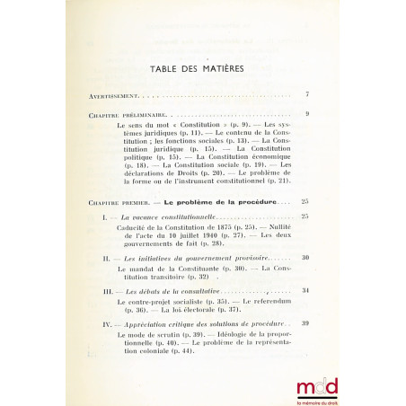 LA RÉFORME CONSTITUTIONNELLE, SA PRÉPARATION - SES BASES, coll. Perspectives humaines