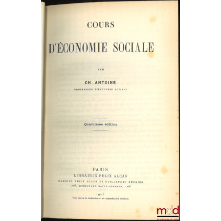 COURS D’ÉCONOMIE SOCIALE, 4e éd.