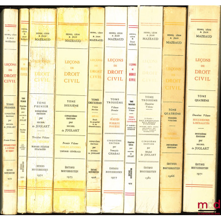 LEÇONS DE DROIT CIVIL :t. I-1er vol. : Introduction à l’étude du droit (5ème éd. par M. Juglart, 1972) ; t. I-2ème vol : I....