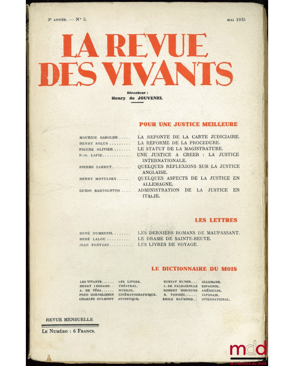 LA REVUE DES VIVANTS, Mai 1935