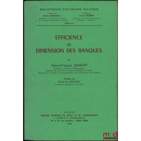 EFFICIENCE ET DIMENSION DES BANQUES, Préface de Daniel de Baecque, Bibl. d’économie politique, t. XIV