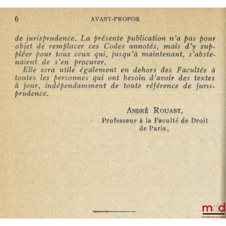 CODE CIVIL et principaux textes complémentaires, Avant-propos de M. André Rouast, nouvelle éd. mise à jour par René Roblot