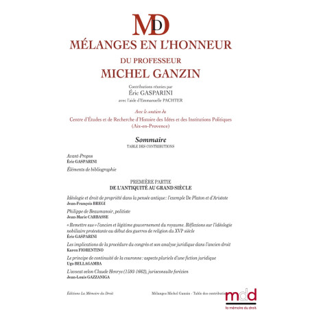 MÉLANGES EN L’HONNEUR DU PROFESSEUR MICHEL GANZIN ﻿Contributions réunies par Éric GASPARINI & François QUASTANA (avec l’aide...