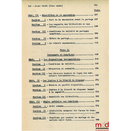 COURS DE DROIT CIVIL, Licence 3e année, 1945-1946
