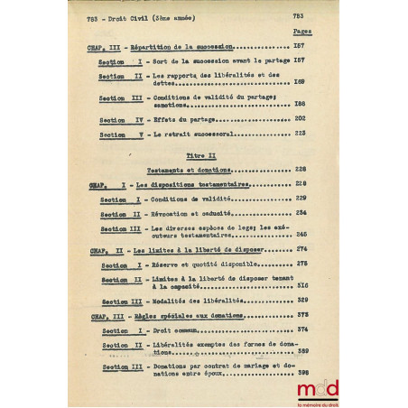 COURS DE DROIT CIVIL, Licence 3ème année, 1945-1946