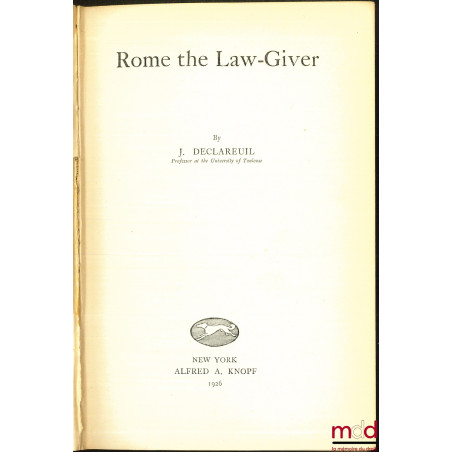 ROME THE LAW-GIVER, translated by E. A. Parker, coll. The History of Civilization