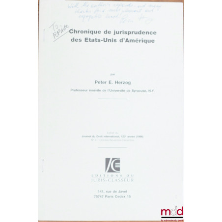CHRONIQUE DE JURISPRUDENCE DES ÉTATS-UNIS D’AMÉRIQUE, extrait du Journal du Droit international, 123ème année (1996)