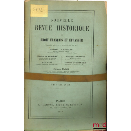 NOUVELLE REVUE HISTORIQUE DE DROIT FRANÇAIS ET ÉTRANGER, troisième année 1879