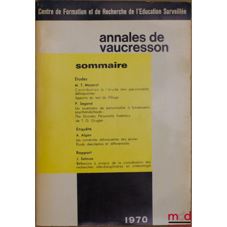 ANNALES DE VAUCRESSON n° 8, Centre de formation et de recherche de l’éducation surveillée