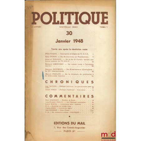 POLITIQUE n° 30, 22ème année, tome V, Janvier 1948