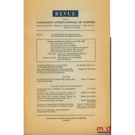 REVUE DE LA COMMISSION INTERNATIONALE DE JURISTES, tome II, n° 1, Printemps-Été 1959