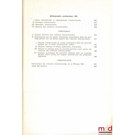 ANNUAIRE POLONAIS DES AFFAIRES INTERNATIONALES 1962