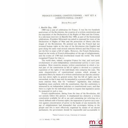 FRANCE’S CONSEIL CONSTITUTIONNEL - NOT YET A CONSTITUTIONAL COURT ? The Irish Jurist, vol. XXIII, new series 1988, University...