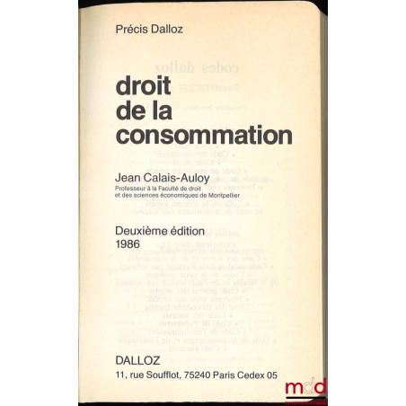 DROIT DE LA CONSOMMATION, coll. Précis Dalloz