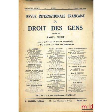 REVUE INTERNATIONALE FRANÇAISE DU DROIT DES GENS, Janvier à Mai 1936
