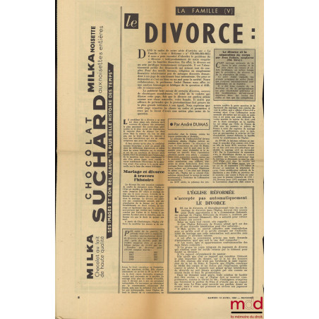 LE DIVORCE, traduit de l’américain par E. Trocmé et L. Turner, adaptation française de P. Marcel, La revue réformée, n° 15-16...