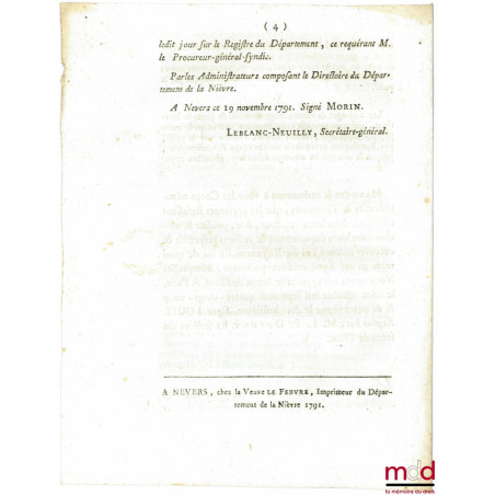 Loi RELATIVE AUX CI-DEVANT TITULAIRES D’OFFICES DE JUDICATURE OU DE FINANCE & AUX PROPRIÉTAIRES DE PARTIES HÉRÉDITAIRES SUR L...