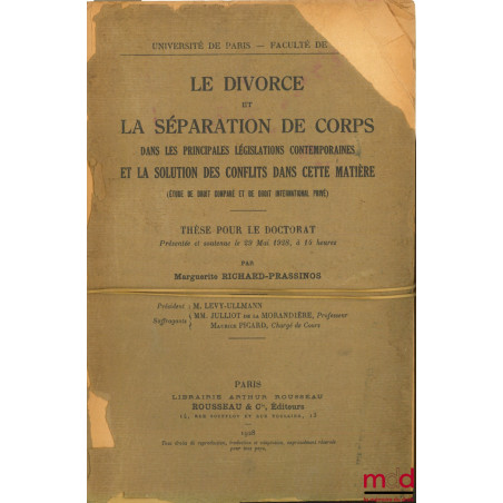 LE DIVORCE ET LA SÉPARATION DE CORPS DANS LES PRINCIPALES LÉGISLATIONS CONTEMPORAINES ET LA SOLUTION DES CONFLITS DANS CETTE ...