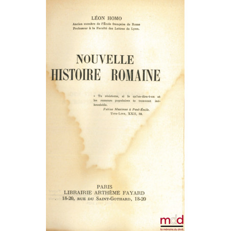 NOUVELLE HISTOIRE ROMAINE, 34e éd.