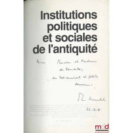 INSTITUTIONS POLITIQUES ET SOCIALES DE L’ANTIQUITÉ, 4ème éd., coll. Précis Dalloz