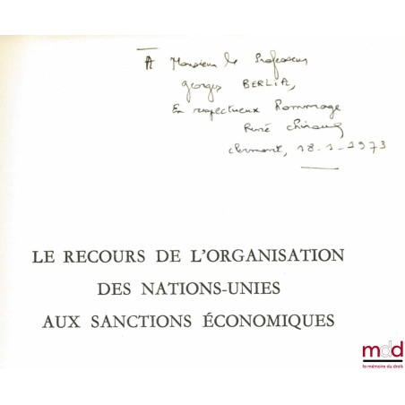 LE RECOURS DE L’ORGANISATION DES NATIONS-UNIES AUX SANCTIONS ÉCONOMIQUES, extrait des Annales de la faculté de droit et de sc...