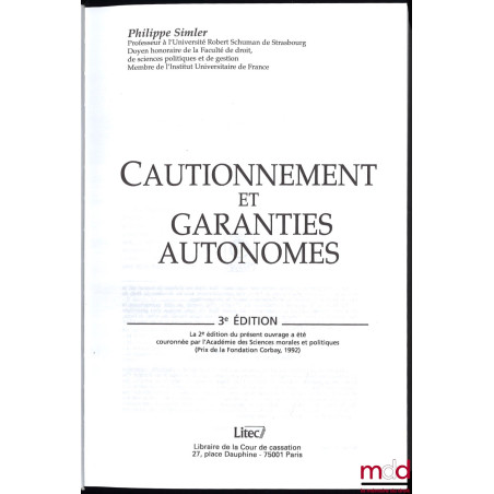 CAUTIONNEMENT ET GARANTIES AUTONOMES, 3e éd.