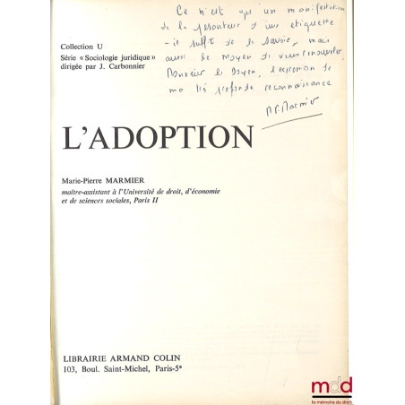 L’ADOPTION, coll. U / sociologie juridique