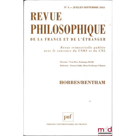 HOBBES/BENTHAM, Revue philosophique de la France et de l’étranger, n° 3 Juillet-septembre 2021