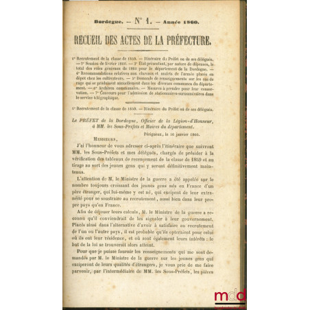 RECUEIL DES ACTES DE LA PRÉFECTURE DE DORDOGNE, années 1860, 1861