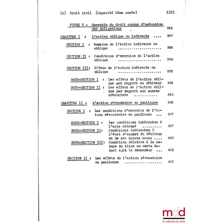 COURS DE DROIT CIVIL, Capacité 2e année, 1953-1954