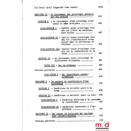 COURS DE DROIT CIVIL, Capacité 2ème année, 1953-1954