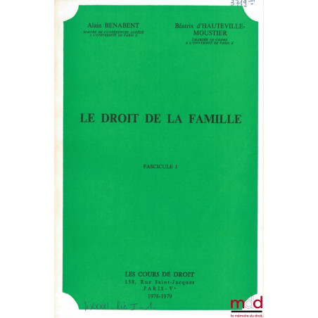 LE DROIT DE LA FAMILLE, année 1978-1979