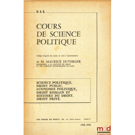 COURS DE SCIENCE POLITIQUE, D.E.S., année 1958-1959