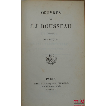 ŒUVRES DE J.J. ROUSSEAU, t. V : POLITIQUE