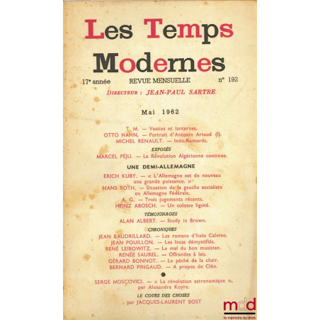 LES TEMPS MODERNES, 17e année, Mai 1962, n° 192