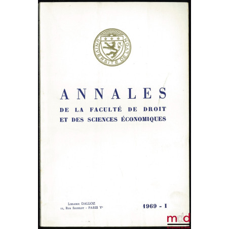 Annales de la Faculté de droit et des sciences économiques de Lyon, 1969 - I